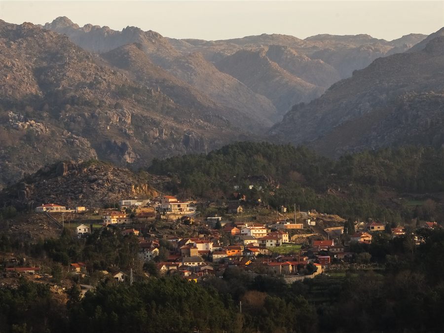 Village in the valley surrounded by mountains in Peneda-Gerês National Park